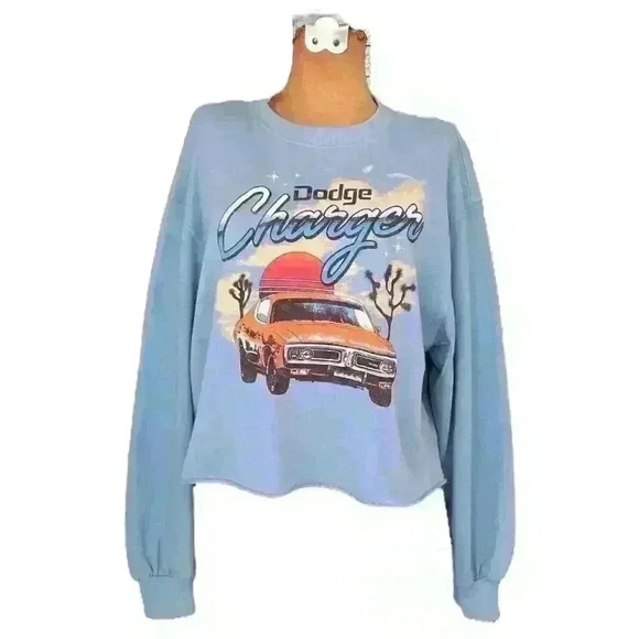Dodge Wms M Charger Graphic Pullover Sweatshirt Blue Cropped Classic Car Muscle - Picture 3 of 15